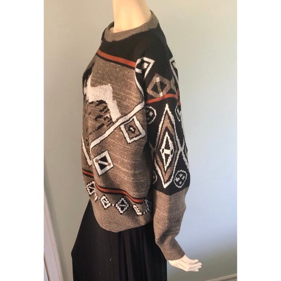 1980s Mens Sweater, Size Large, Alpine Hiking Print, Made in Bulgaria - Picture 5 of 7